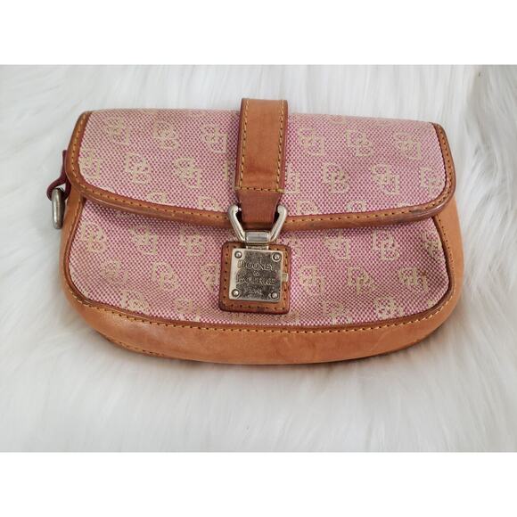 Vintage Dooney & Bourke Pink Canvas Natural Leather Trim Wristlet - Picture 1 of 8